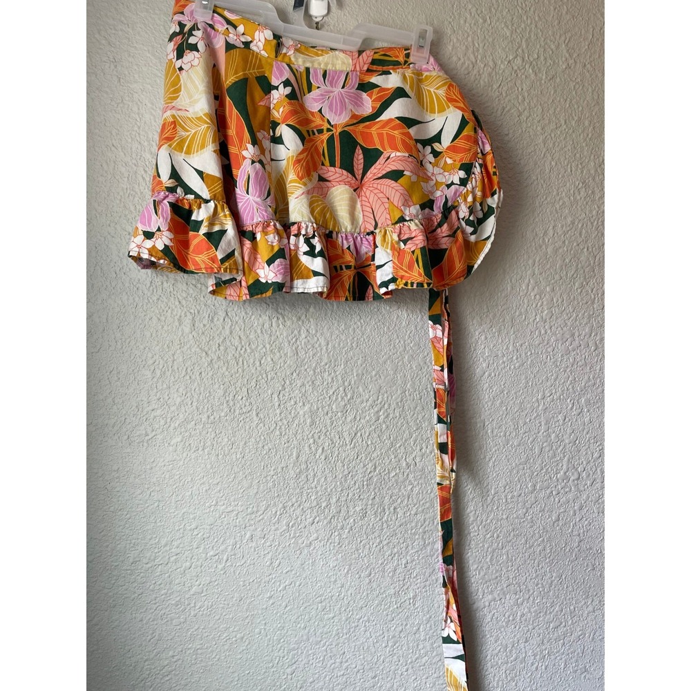 Aerie Floral Mini Skirt Ruffle Hem Wrap Tie Casual Cute S‎